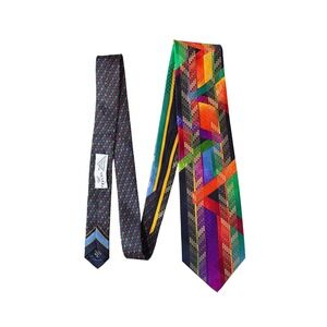 Vitaliano Pancaldi Vasari Silk Tie Mens Rare Art Deco Gold Chain Made in Italy